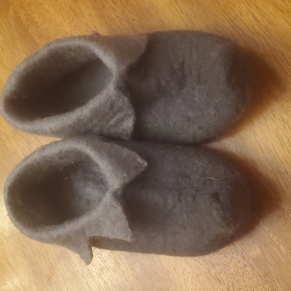 Gray Wool Felted Elf Shoes Slippers Kids L